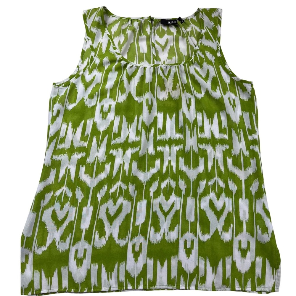 a.n.a A New Approach Womens Small Green White Ikat Sleeveless Blouse Top Pleated